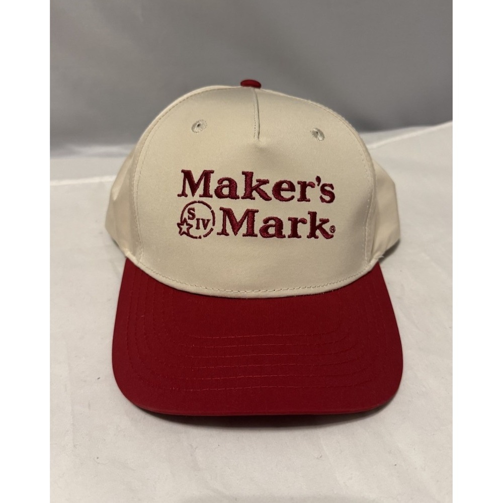 Maker's Mark‎ Bourbon Adult Adjustable Baseball Style Hat  Beige And Red
